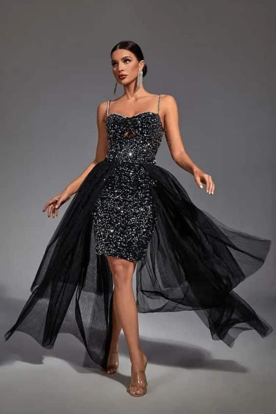 Ariel Black Sequin Diamante Dress