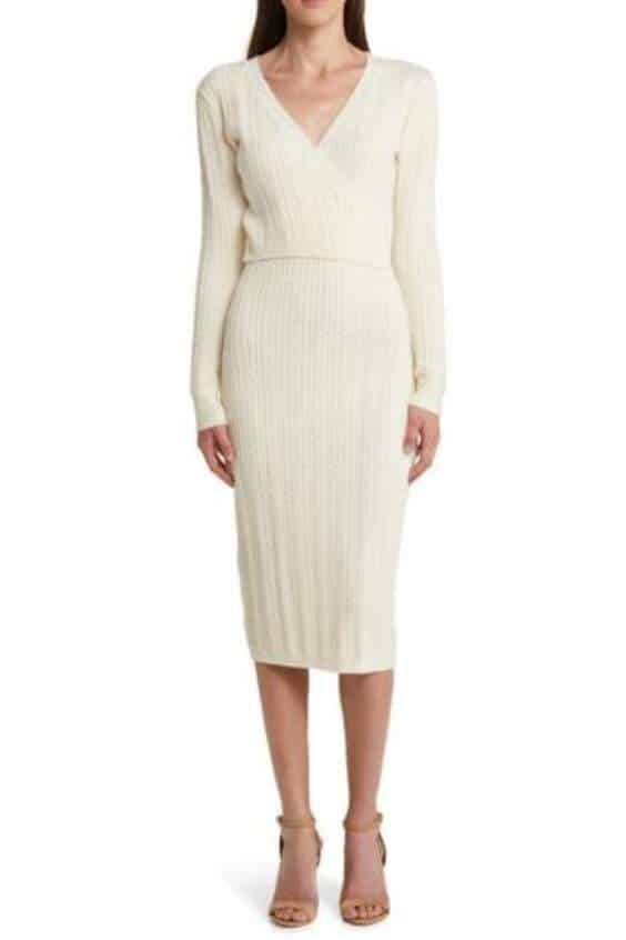 Charles Henry Cable Stitch Long Sleeve Sweater Dress in Cream at Nordstrom