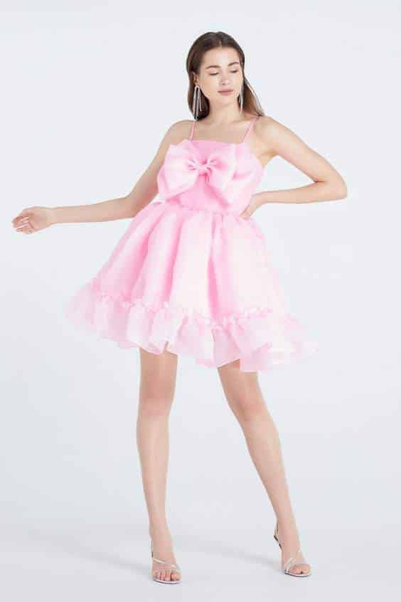 Kristy sweet pink bow mini dress - Summer dress - Birthday party dress - Polyester organza dress for women - killing eve pink dress - Sun dress
