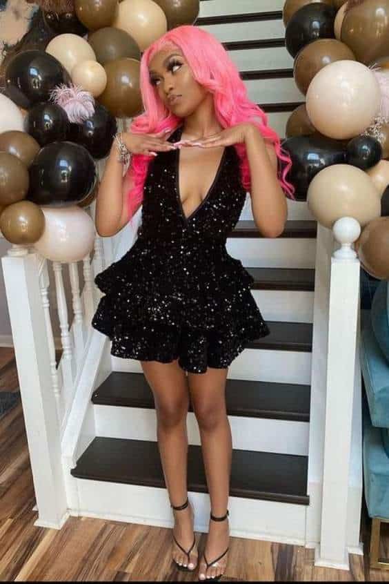 Sexy Black Sparking Short Cocktail Dresses Back Open Tiered Sequin Graduation Gown Birthday Night