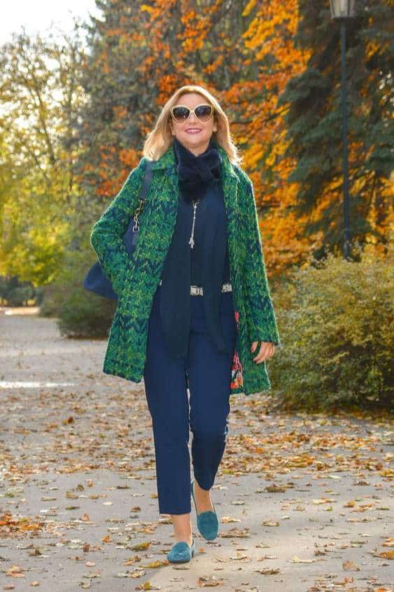 Green and navy blue outfit