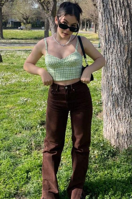 casual green and brown outfit