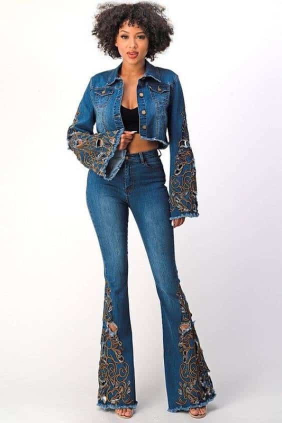 Flare Embroidered Denim Pants