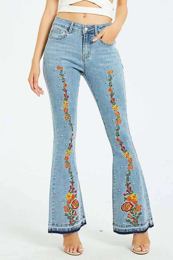 Embroidery Embroidered Flares Jeans Women Elasticity Bell-Bottoms Stretching Women Jeans For Girls