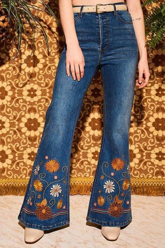 Purple Candy Jeans Women Embroidery Ripped High Rise Flare Fit Denim Pants