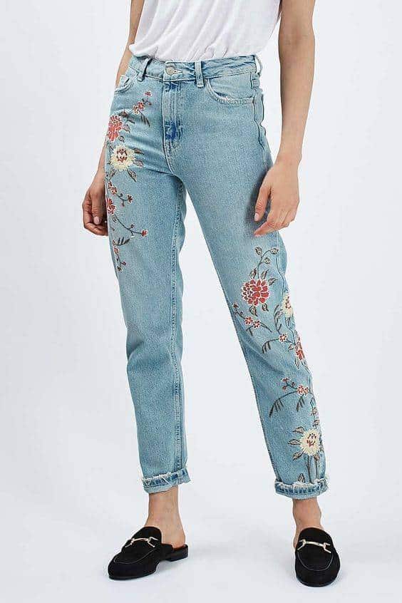 MOTO Floral Embroidered Mom Jeans
