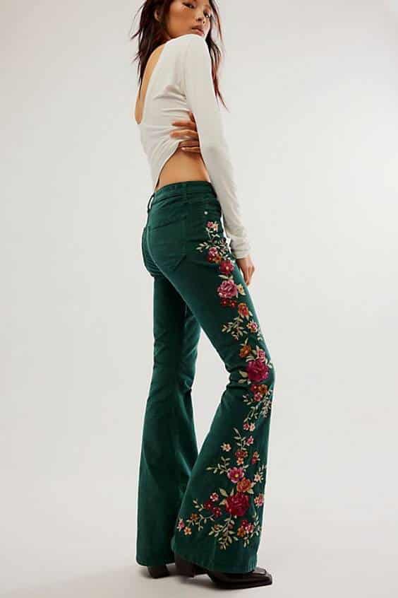 lavishly embroidered Floral jean