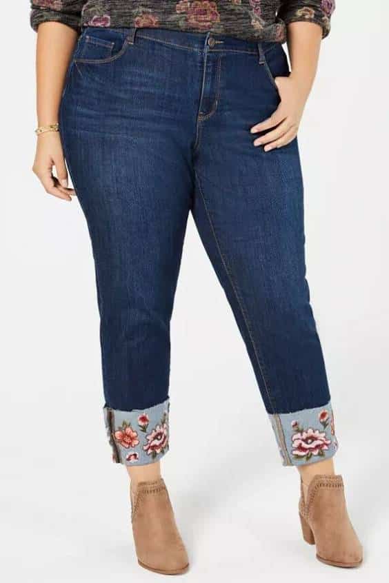 Style & Co Women's Blue Embroidered Medium Wash Denim Ankle Jeans