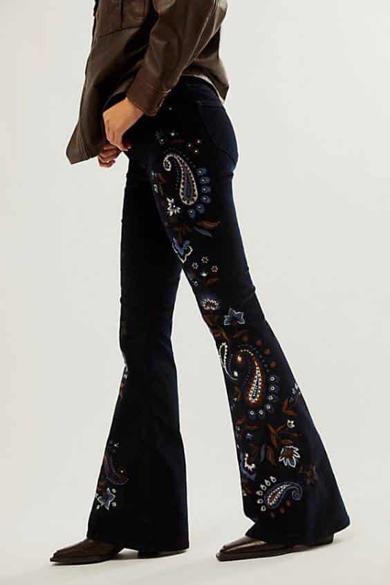 Driftwood Farrah Embroidered Cord Flare Jeans