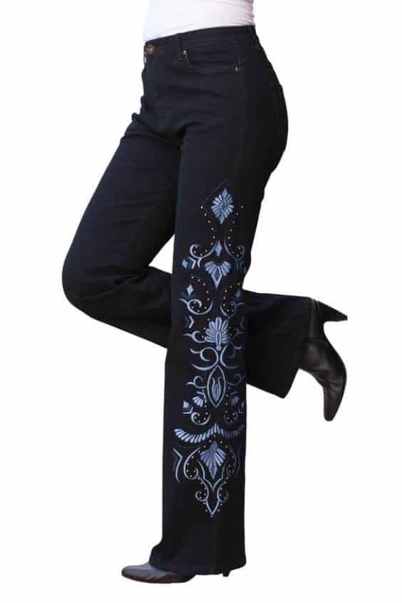 Black and Blue Embroidered Jeans