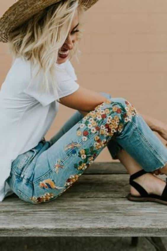 embroidered, painted and embellished jeans