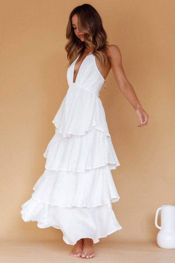 Catalina Tiered Ruffle Maxi Dress White