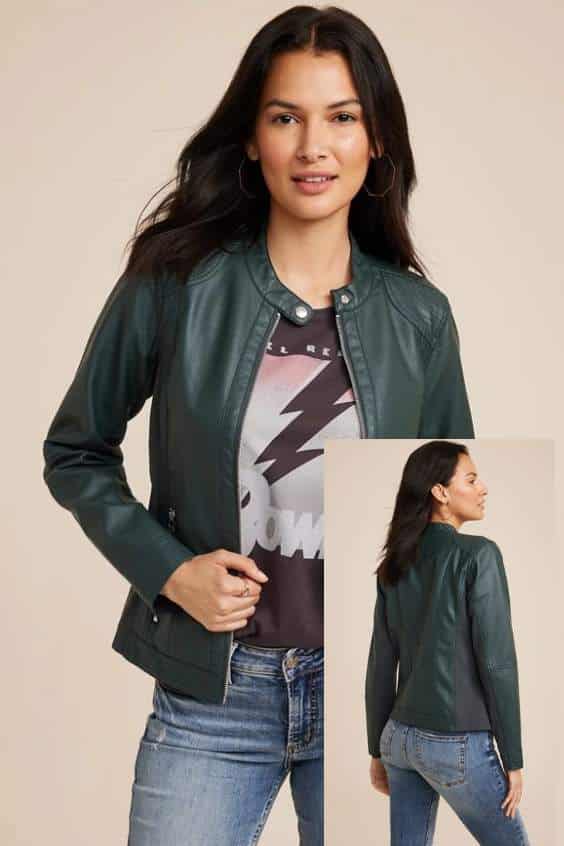 Forest Green Faux Leather Jacket