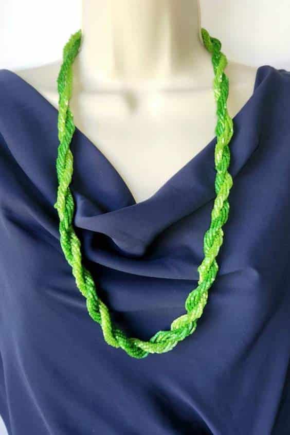 60's Vintage Lime Green Beaded Twist Necklace