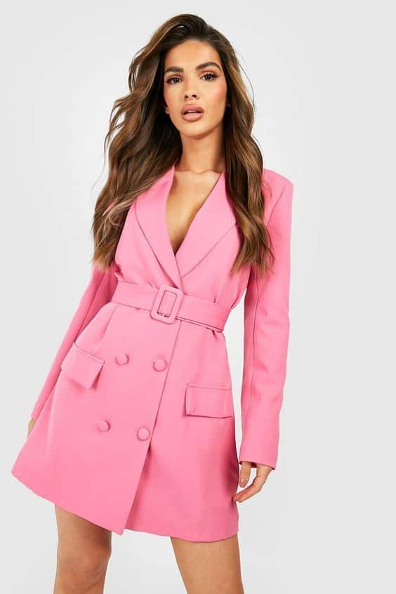 Double Breasted Belted Blazer Dress