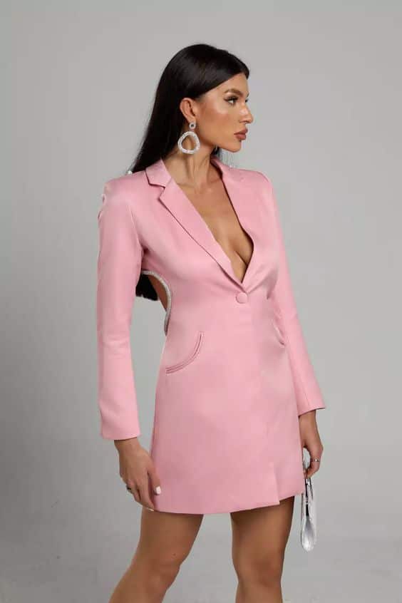 Journee Pink Backless Blazer Mini Dress