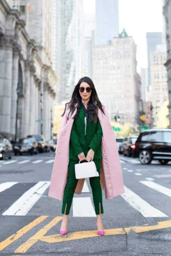 Fall Outfits in Pink and Green