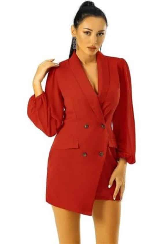 Women Asymmetric Blazer Dress Elegant Red