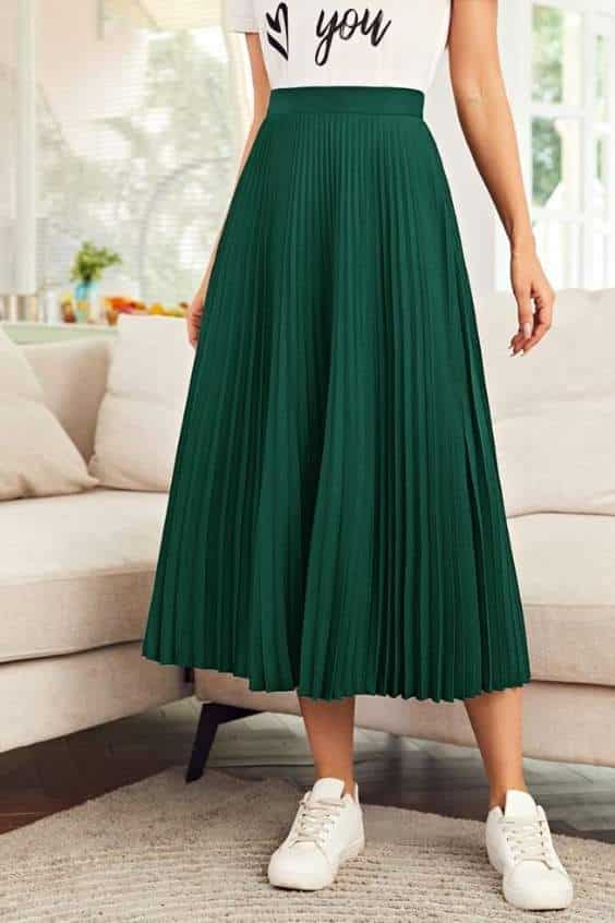 High Waist Solid Pleated Skirt