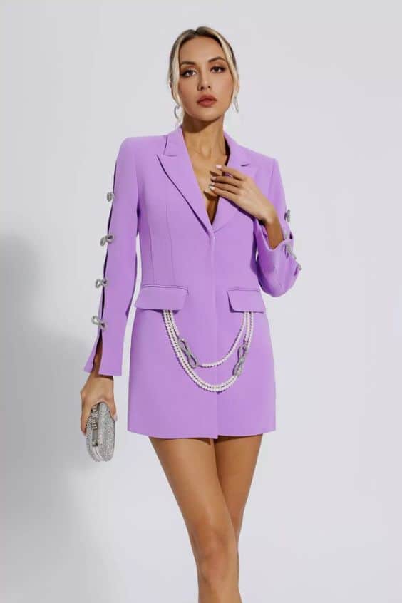 Macie Purple Pearl Embellished Blazer Dress