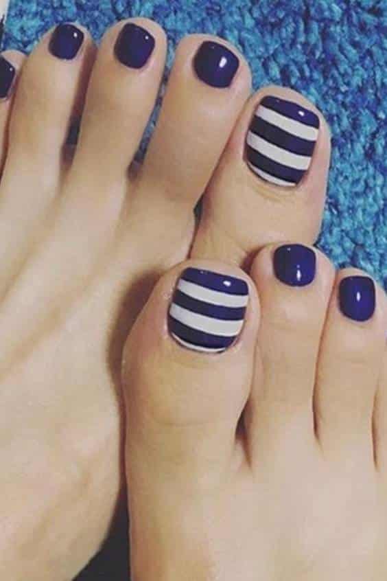 Blue and White Toe Nail Designs - Colorful Stripes