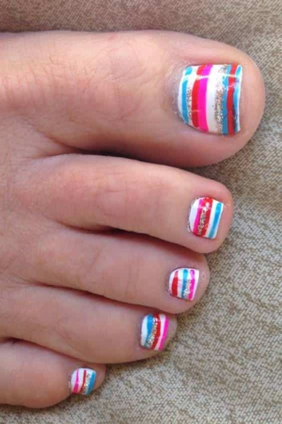 Pink Lines Toe Nail Designs - Colorful Stripes