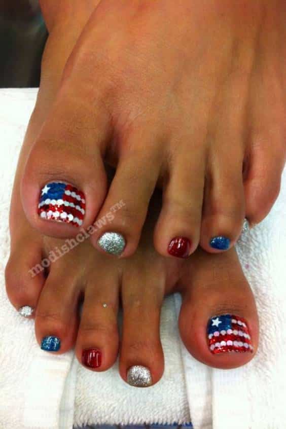 American Flag Toe Nail Designs - Colorful Stripes