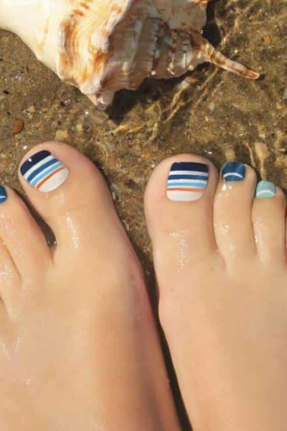 Black and Blue Toe Nail Designs - Colorful Stripes