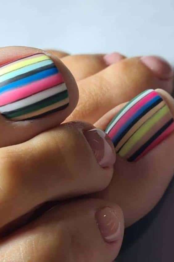 White, Black and Yellow Toe Nail Designs - Colorful Stripes