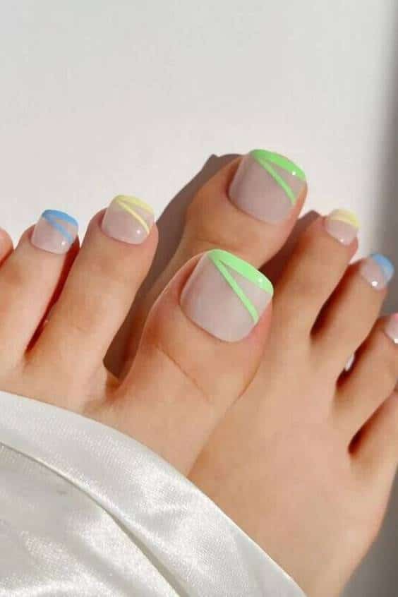 Green Toe Nail Designs - Colorful Stripes
