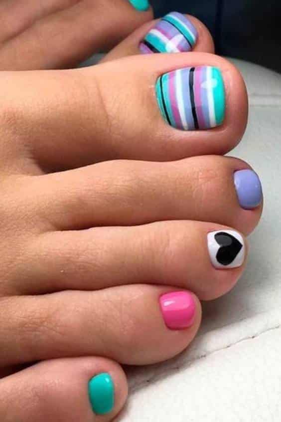 Pink and White Toe Nail Designs - Colorful Stripes