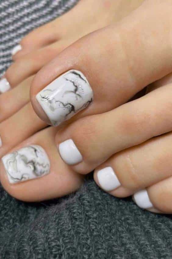 White Marble Toe Nail Designs