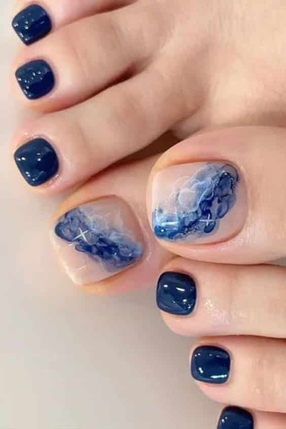 Dark Blue Marble Toe Nail Designs