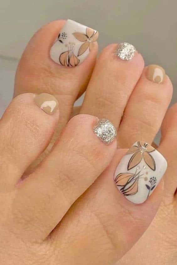 Fake Toenails With Glue French Line Glitter False Toe Nails Art