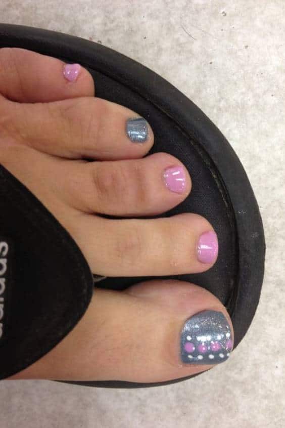 Pink Dot Toe Nail Designs – Grey and Pink