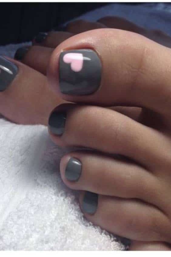 Pink Heart Toe Nail Designs – Grey and Pink