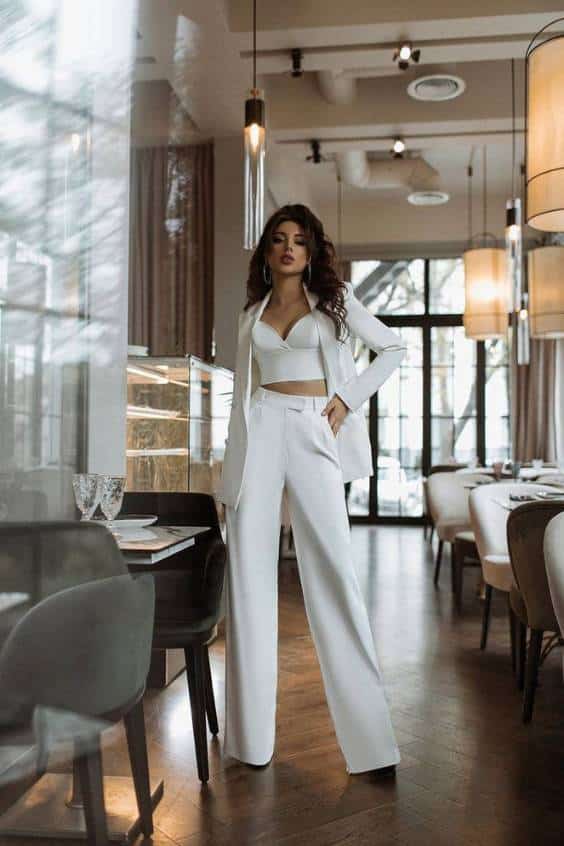 White Blazer Trouser Suit for Women