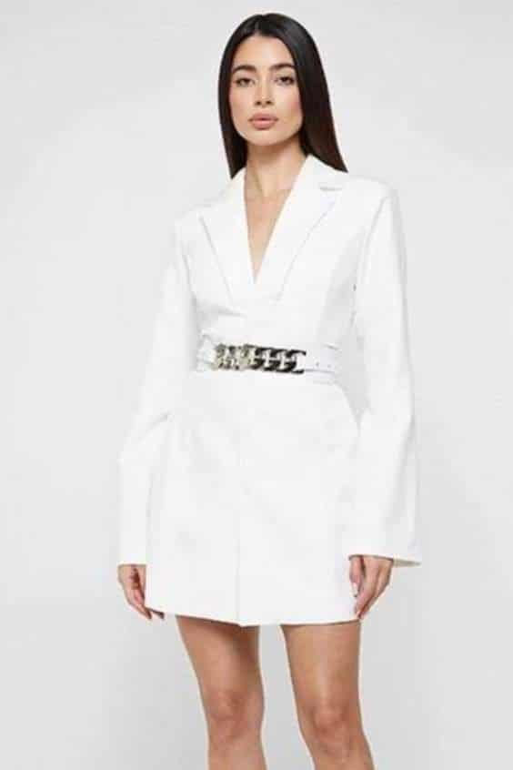 White Chain Belted Blazer Dress