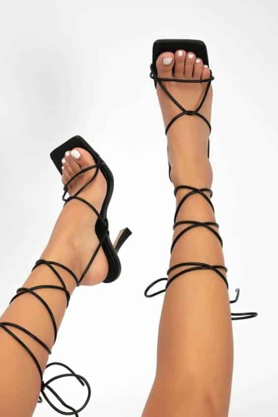 Tie Leg Detail Stiletto Heeled Strappy Sandals