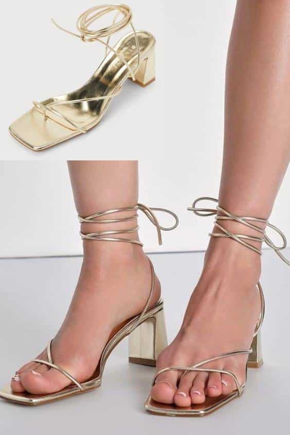 Gold Metallic Strappy Lace-Up High Heel Sandals