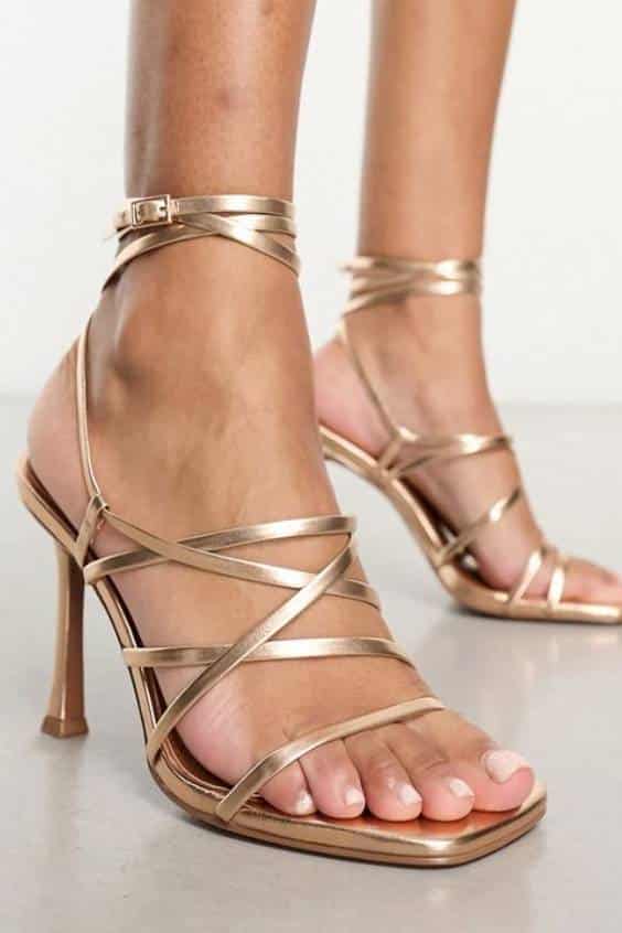 Native strappy heeled sandals in rose gold