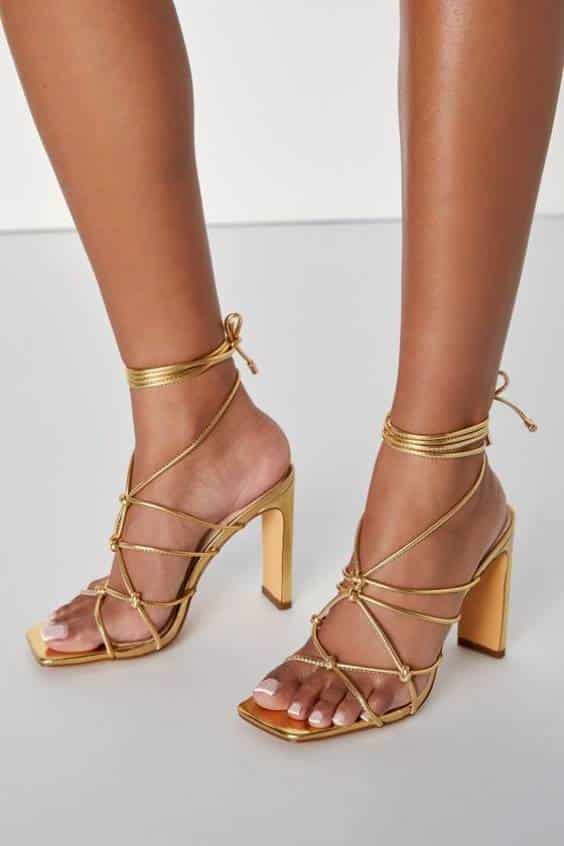 Rinay Gold Strappy Lace-Up High Heel Sandals
