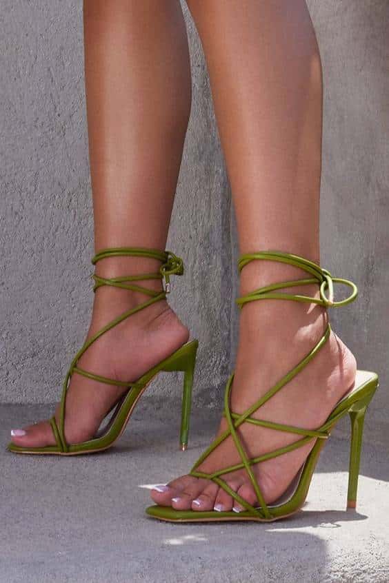 Olive Square Toe Lace Up Heeled Sandals