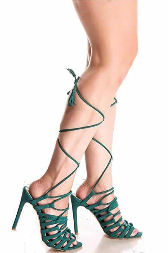 Women's Dark Green Stiletto Heel Strappy Sandals Gladiator Heels Green