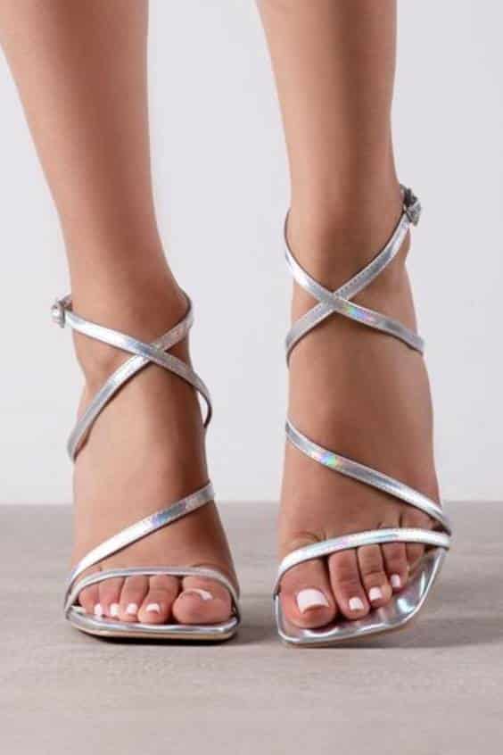 Strappy Stiletto Heel in Silver Holographic