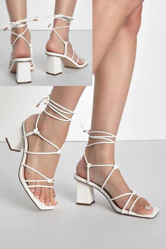 White Strappy Knotted Lace-Up High Heel Sandals
